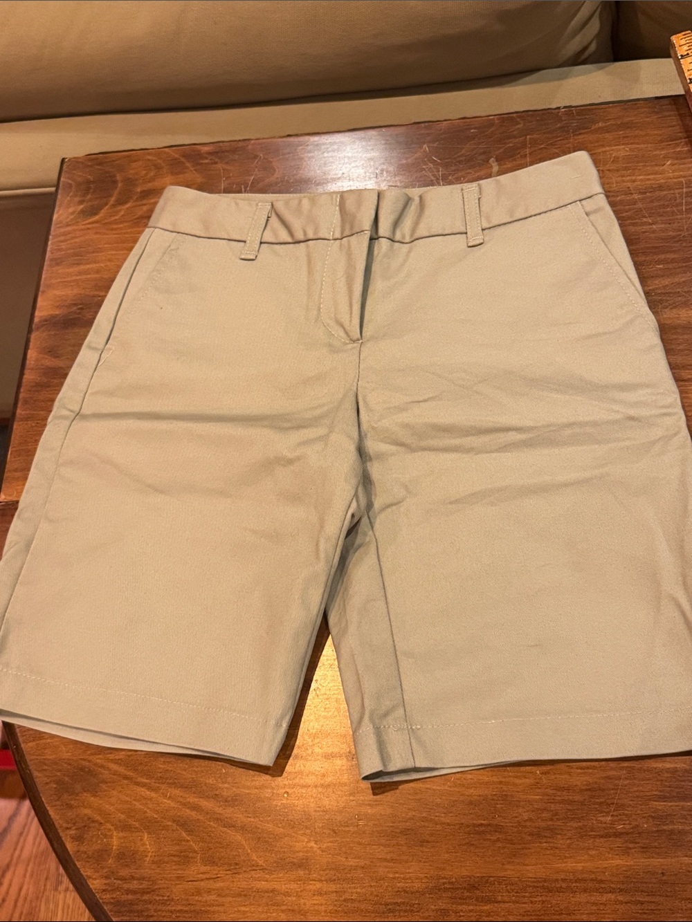 NWOT Dennis Uniform Girls Khaki Flat Front SHORTS Belt Loops Pockets G 12